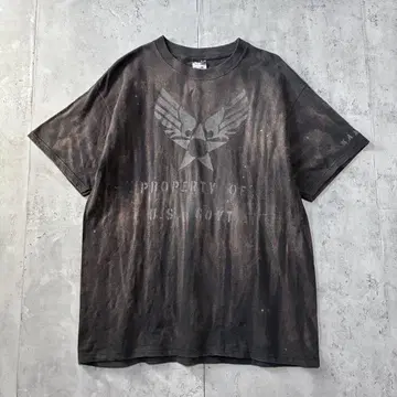 구제 의류 Hanes BEEFY-T 반팔 티셔츠 밀리터리 공군 블리치 L