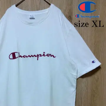 챔피온 구제 의류 티셔츠 두꺼운 원단 빅 자수 로고 화이트 XL