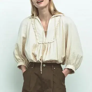 신존 GAZE SMOCK BLOUSE 34 ECRU