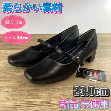 펌프스 블랙 검정 23.0cm 취업활동 오피스 로우 힐 스트랩