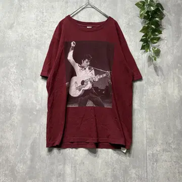 vintage 엘비스 프레슬리 티셔츠 사인 프린트 보르도 일본제