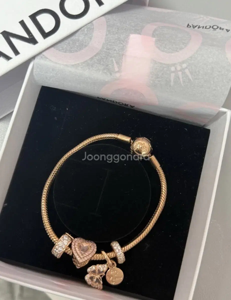 Authentic Pandora Bracelet 14K Gold Plated (Includes 4 Authentic Charms)