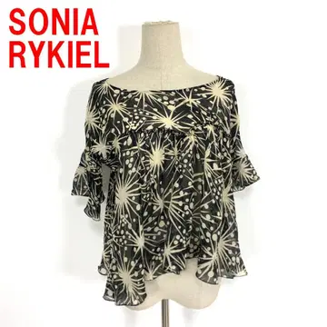 소니아 리키엘 반팔 블라우스 블랙 베이지 코튼 실크 40 A6285