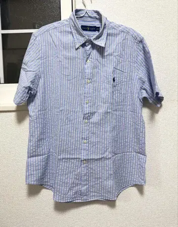 Ralph Lauren 반팔 셔츠 M 파랑과 화이트 스트라이프