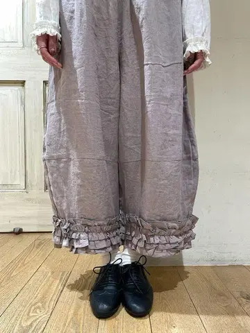 다치카와 한정판 린넨 밑단 프릴 코쿤 팬츠
