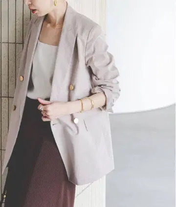 NOBLE 린넨 스트레치 피크 라펠 더블 자켓 그레이 34