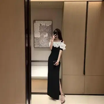 오프숄더 블랙 롱 원피스