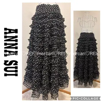 ANNA SUI 안나수이 티어드 롱 스커트 하트 프릴 실크
