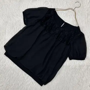시어 슬리브 레이스 티셔츠 블랙 M 패션