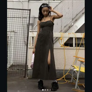 ACLENT 빈티지 스티치 데님 드레스