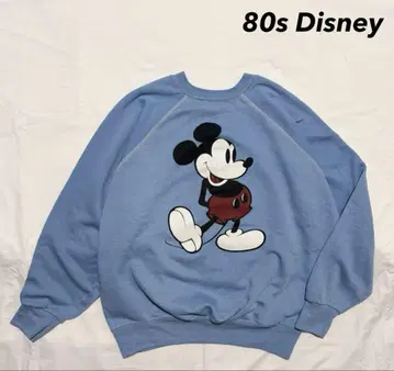 80s Mickey 프린트 맨투맨 Vintage 화이트 레어 스카이블루