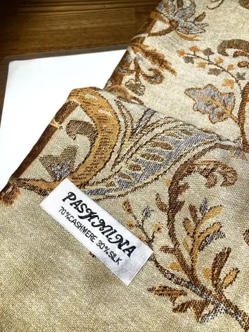 PASHMINA 스톨 베이지 꽃무늬 캐시미어 70% 실크 30%
