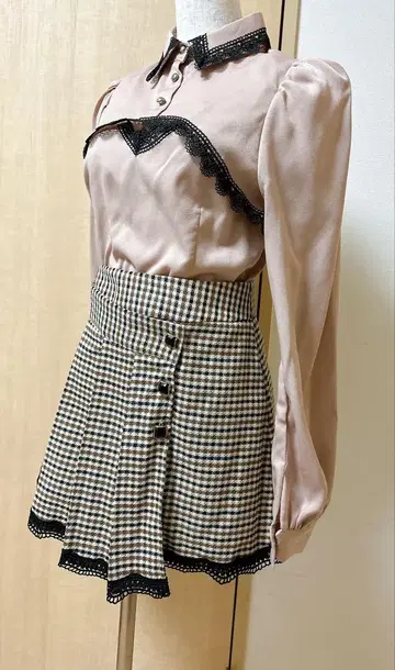 마농토쿄 블라우스 체크 치마바지 세트 manon select