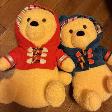 후드 부착 곰돌이 푸 봉제 인형 2종 세트