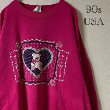 90s SANTEE/테디베어 맨투맨/2XL/핑크/USA제