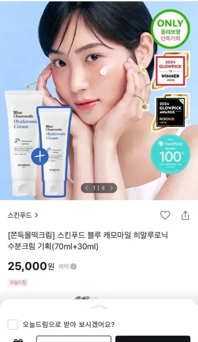 미개봉) 스킨푸드 블루 캐모마일 히알루로닉 수분크림 기획(70ml+30m