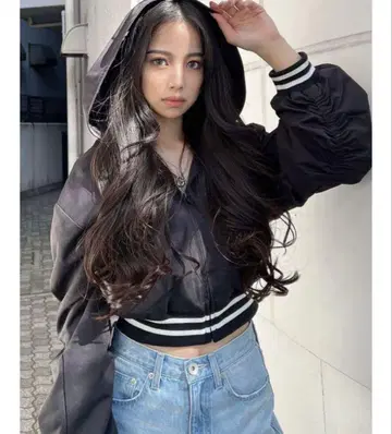 GYDA 리브 라인 숏 아우터 블루종 스카잔