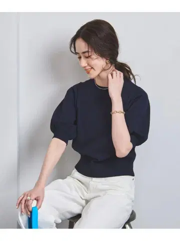 유나이티드 애로우즈 천축 하프 슬리브 니트 네이비