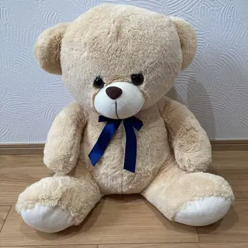 곰 봉제 인형 빅 베이지 네이비 리본