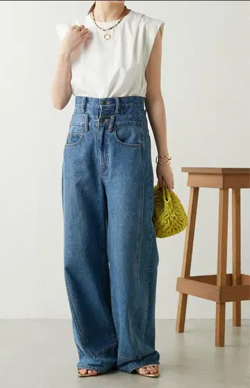 하이 웨스트 와이드 레그 데님 팬츠