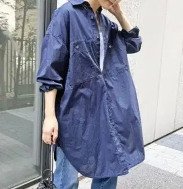 spick and span 보일 롱 셔츠 블라우스 원피스 네이비