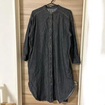 블랙 데님 셔츠 원피스 긴팔