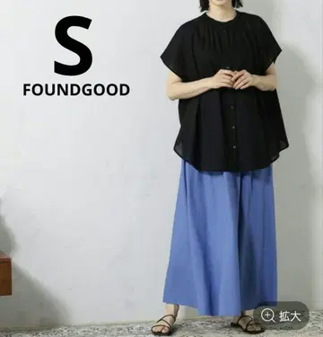 새상품 Found Good 코튼 보일 셔츠 프렌치 슬리브 블랙 반팔 셔츠