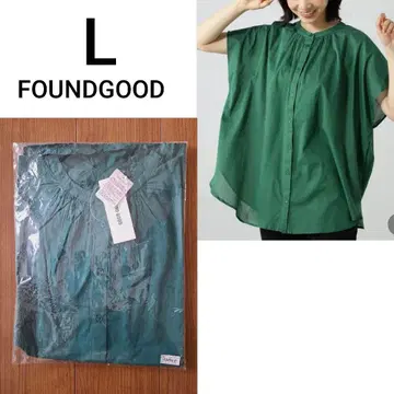 새상품 파운드 굿 코튼 보일 셔츠 반팔 프렌치 슬리브 그린 계열 L