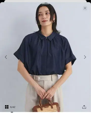 UNITED ARROWS 카라 부착 와이드 숏 슬리브 셔츠