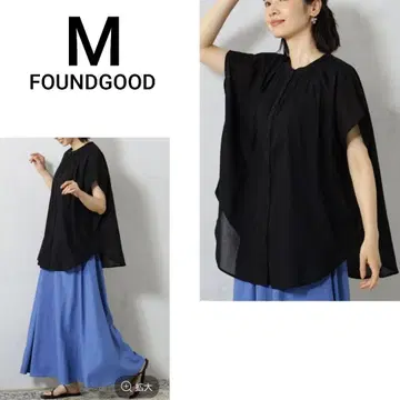 새상품 FOUNDGOOD 코튼 보일 셔츠 반팔 프렌치 슬리브 블랙 M