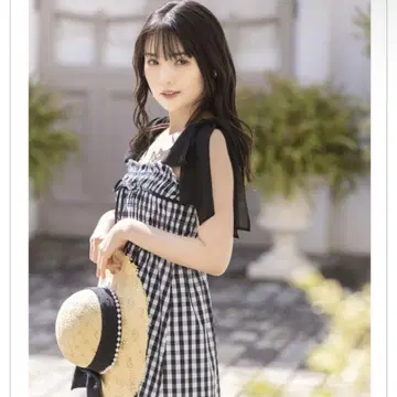 tocco closet 프론트 리본 포함 리본 숄더 깅엄 원피스