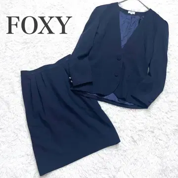 FOXEY 폭시 네이비 노카라 스커트 셋업 40