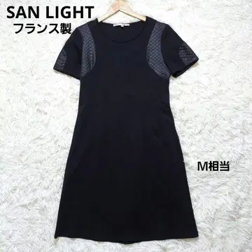 선라이트 새상품급 프랑스제 이소재 원피스 반팔 블랙 무릎 아래 M 상당