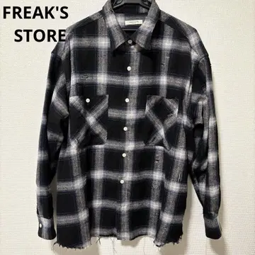 FREAK'S STORE 체크 무늬 플란넬 셔츠 데미지 가공 M 사이즈