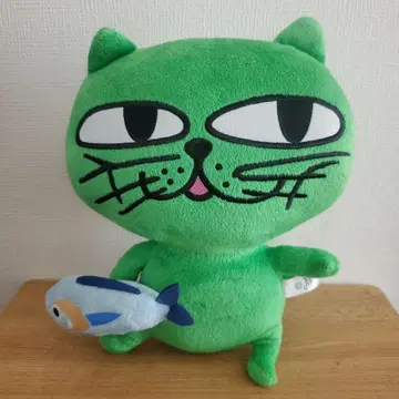 OK CAT 그린 컬러 고양이 봉제 인형 물고기 포함