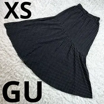 지유 여성용 플레어 롱 스커트 블랙 도트 XS