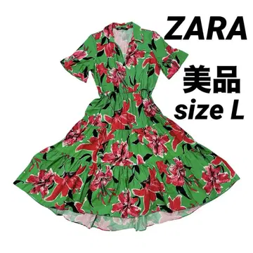 ZARA 자라 꽃무늬 원피스 셔츠 플레어 롱 A 라인 반팔 맥시 길이