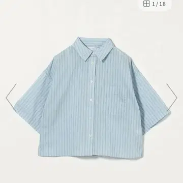 유나이티드 애로우즈 스카이블루 스트라이프 반팔 셔츠