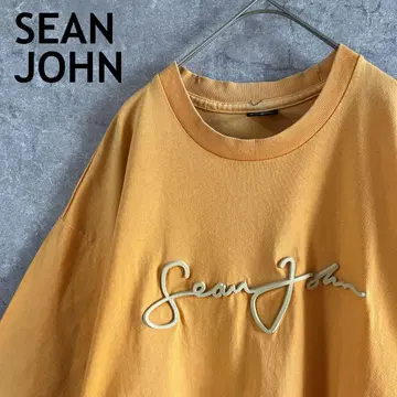 SEAN JOHN 오렌지 러버 로고 티셔츠 남성용 L 사이즈 빅 사이즈