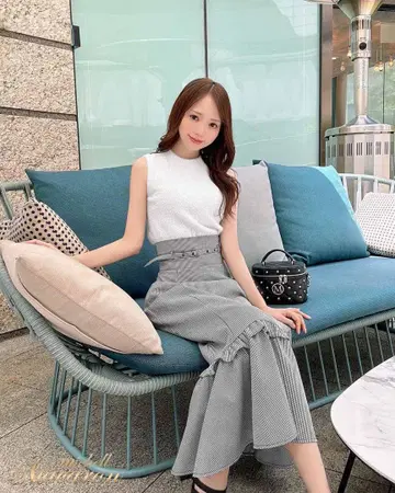 미셸 마카롱 체크 무늬 머메이드 스커트 깅엄 체크