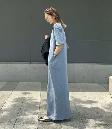 크루넥 롱 반팔 컷 원피스 차오패닉 티피