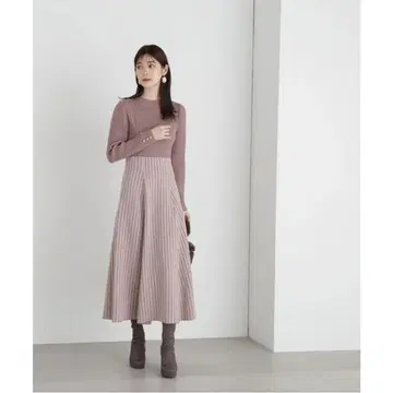 리브 케이블 하운드투스 체크 도킹 니트 원피스