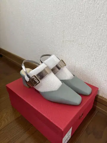 블루와 골드 백 스트랩 뮬