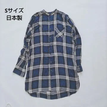 체크 롱 셔츠 일본제 스탠드 카라 얇은 소재 냉방병 예방 방풍