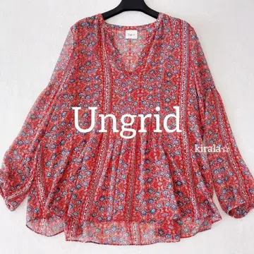 새상품급 Ungrid 언그리드 에스닉 꽃무늬 시스루 블라우스