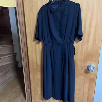 블랙 반팔 롱 원피스