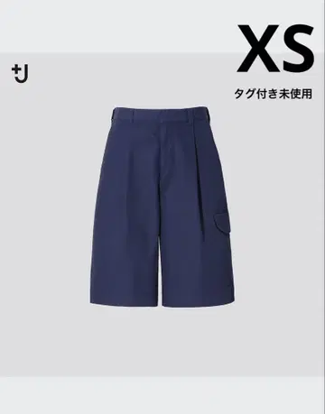 유니클로 +J 와이드 핏 카고 하프 팬츠 블루 XS