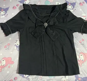 유메텐보 십자가 거미 레이스 세일러 프릴 블라우스 블랙