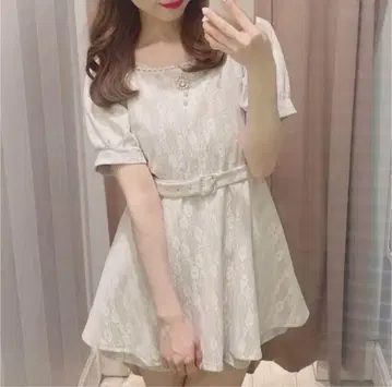 에블린 반팔 원피스 핑크 전체 레이스 올인원