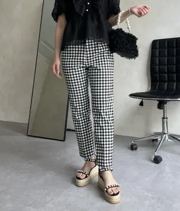 슈퍼 스트레치 깅엄 슬림 테이퍼드 팬츠 PL 사이즈